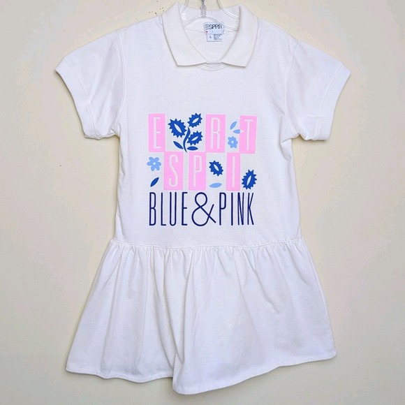 Espiritu Other - Vintage Esprit Mini Pink Blue Floral Collar 80s Cotton‎ USA Dress Girls Sz Large